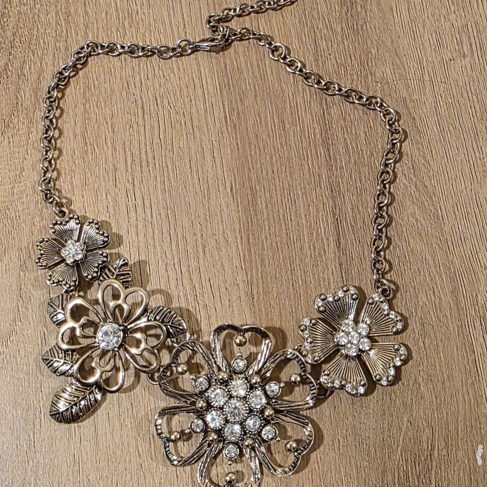 Premier Jewelry Gold Floral Necklace with Crystal Accents
